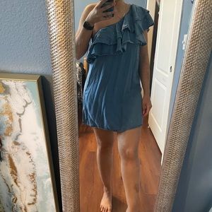 One shoulder denim dress.